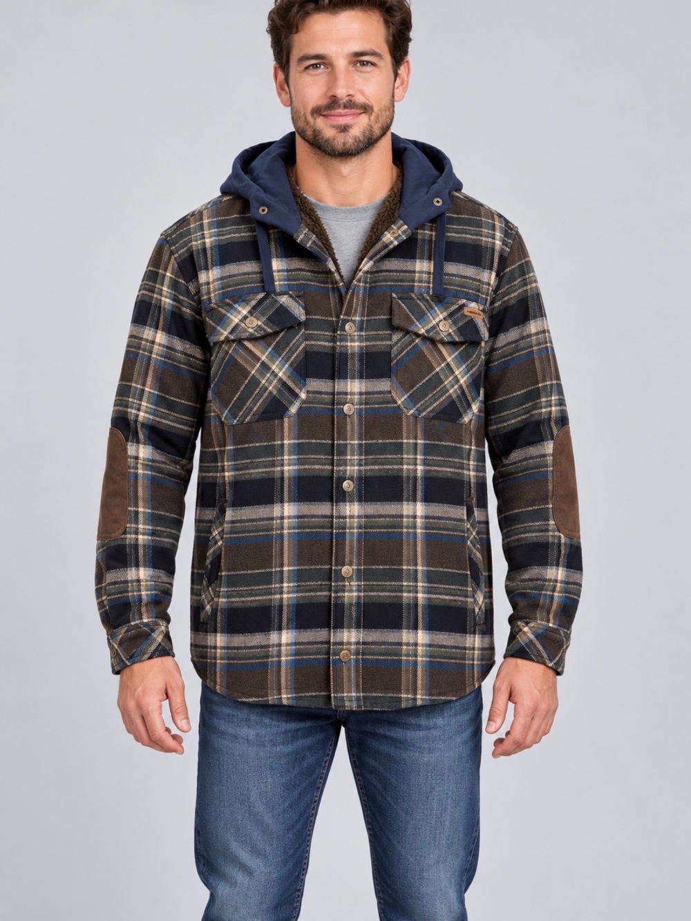Legendary Whitetails Brown & Navy Plaid Hooded Shirt Jacket